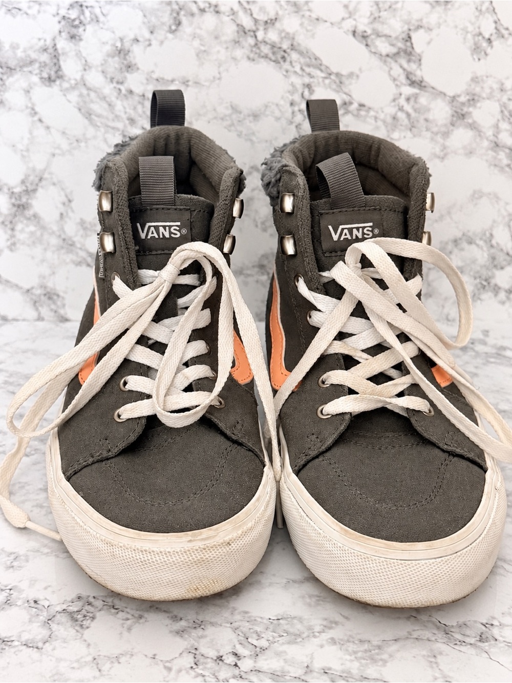 Vans SK8-HI Girls Shoes Size 5 Missy Gray Pink Fleece Lined High Top Sneakers